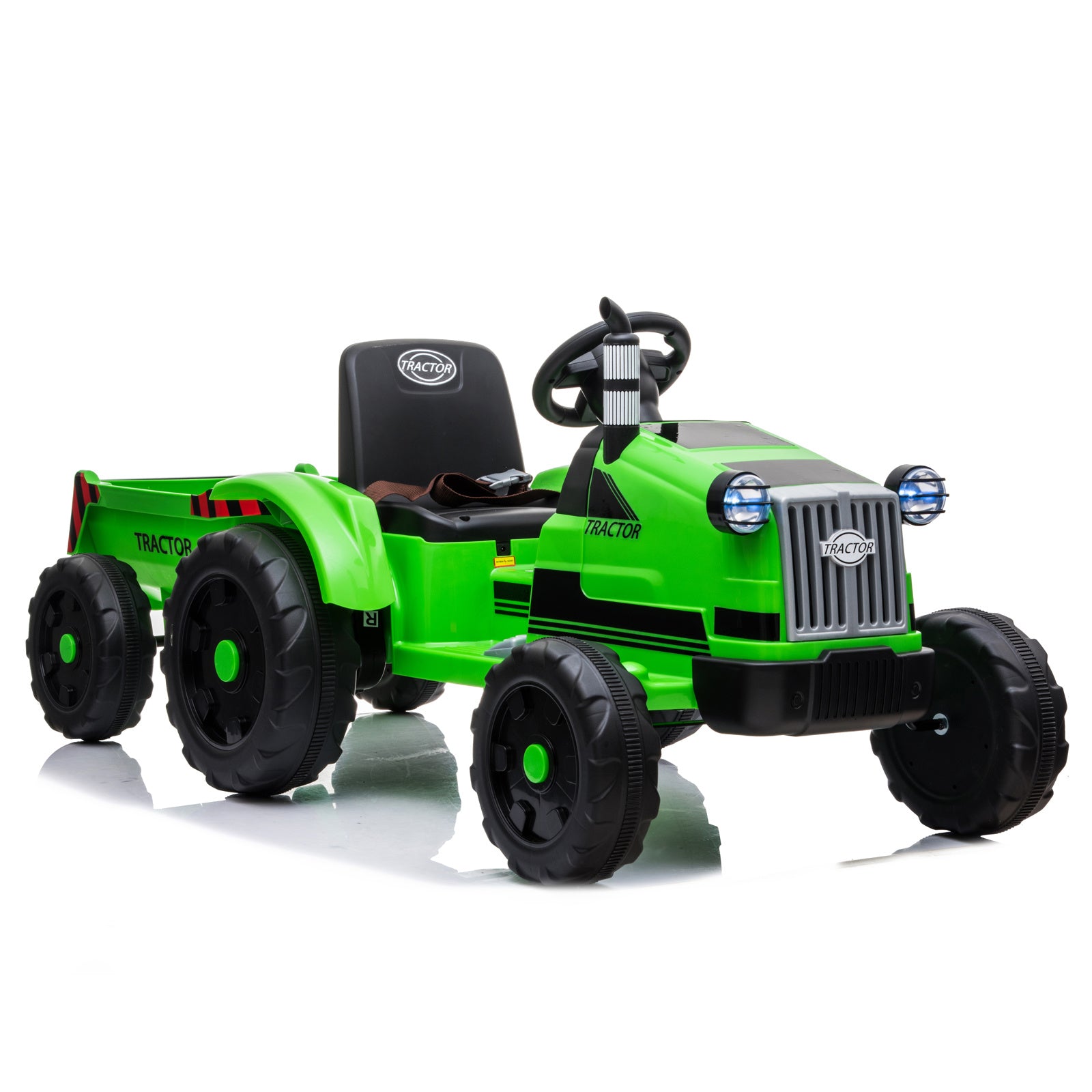 3-Gear-Shift Ground Loader Ride-On Toy Tractor with Trailer and LED Lights