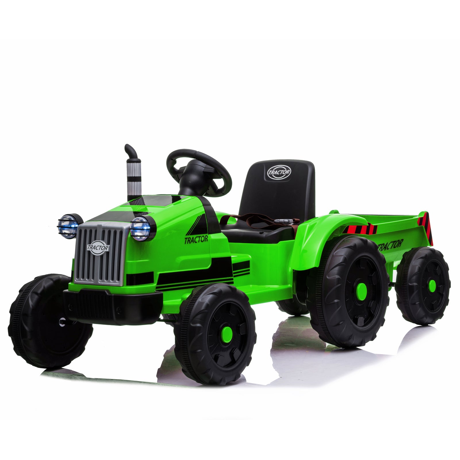 3-Gear-Shift Ground Loader Ride-On Toy Tractor with Trailer and LED Lights