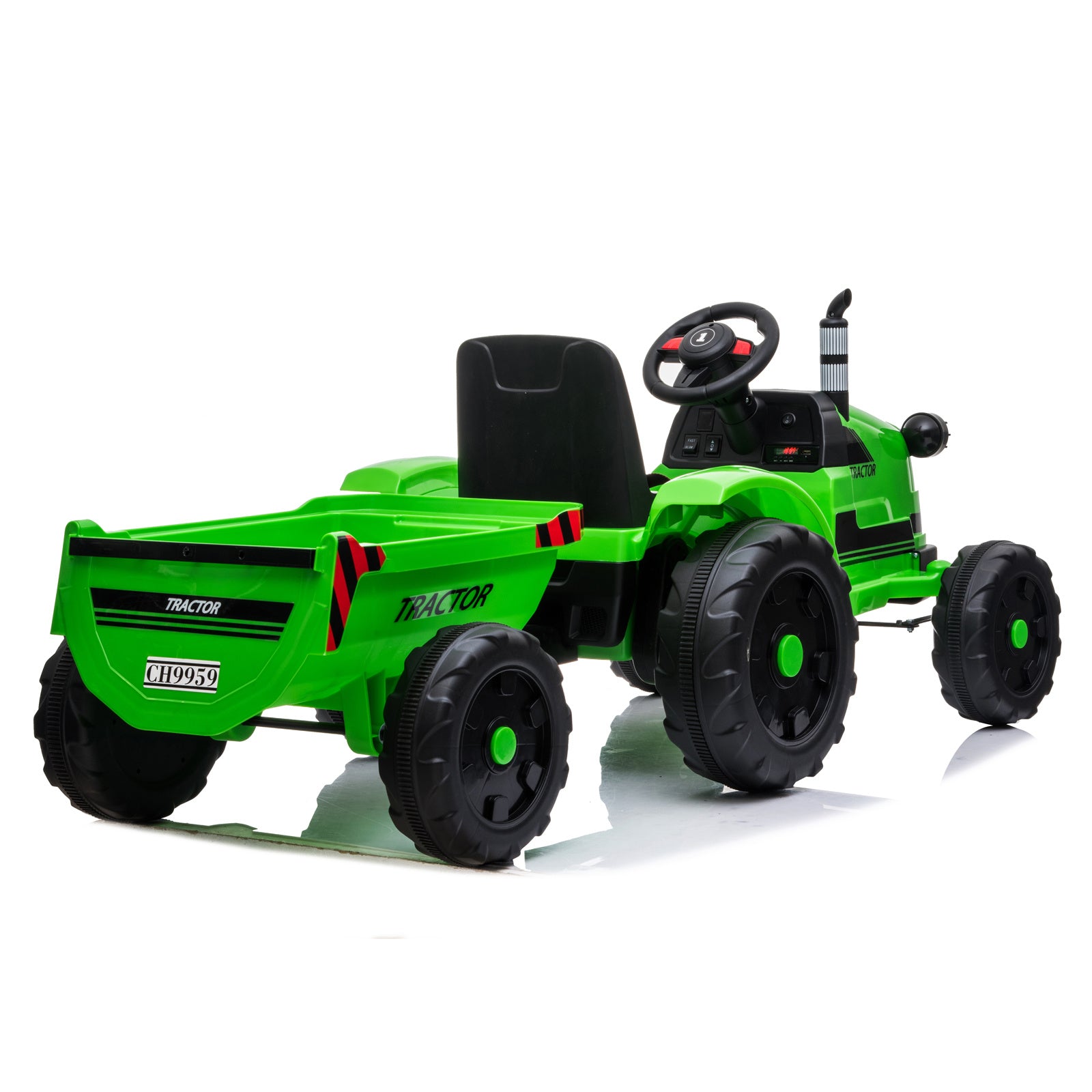 3-Gear-Shift Ground Loader Ride-On Toy Tractor with Trailer and LED Lights