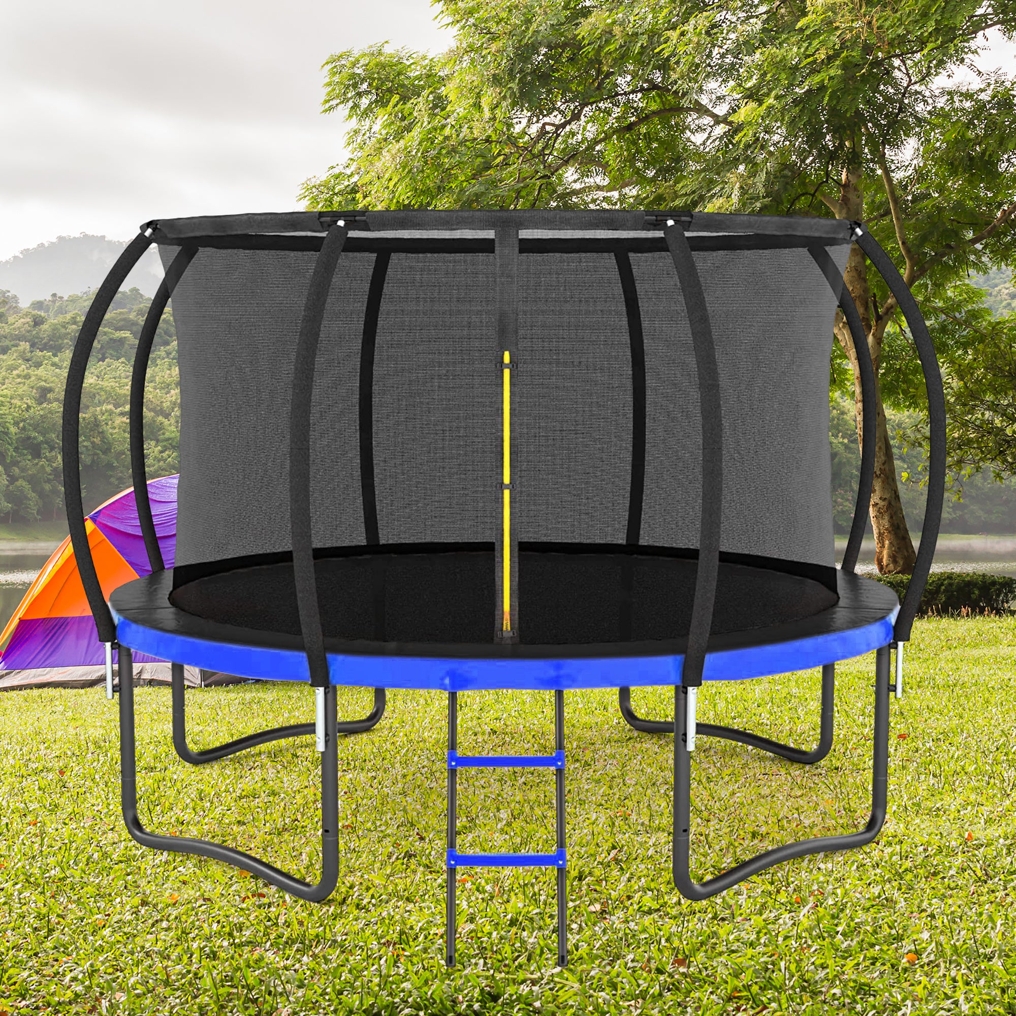 12FT Big Trampoline with Safety - Black & Blue