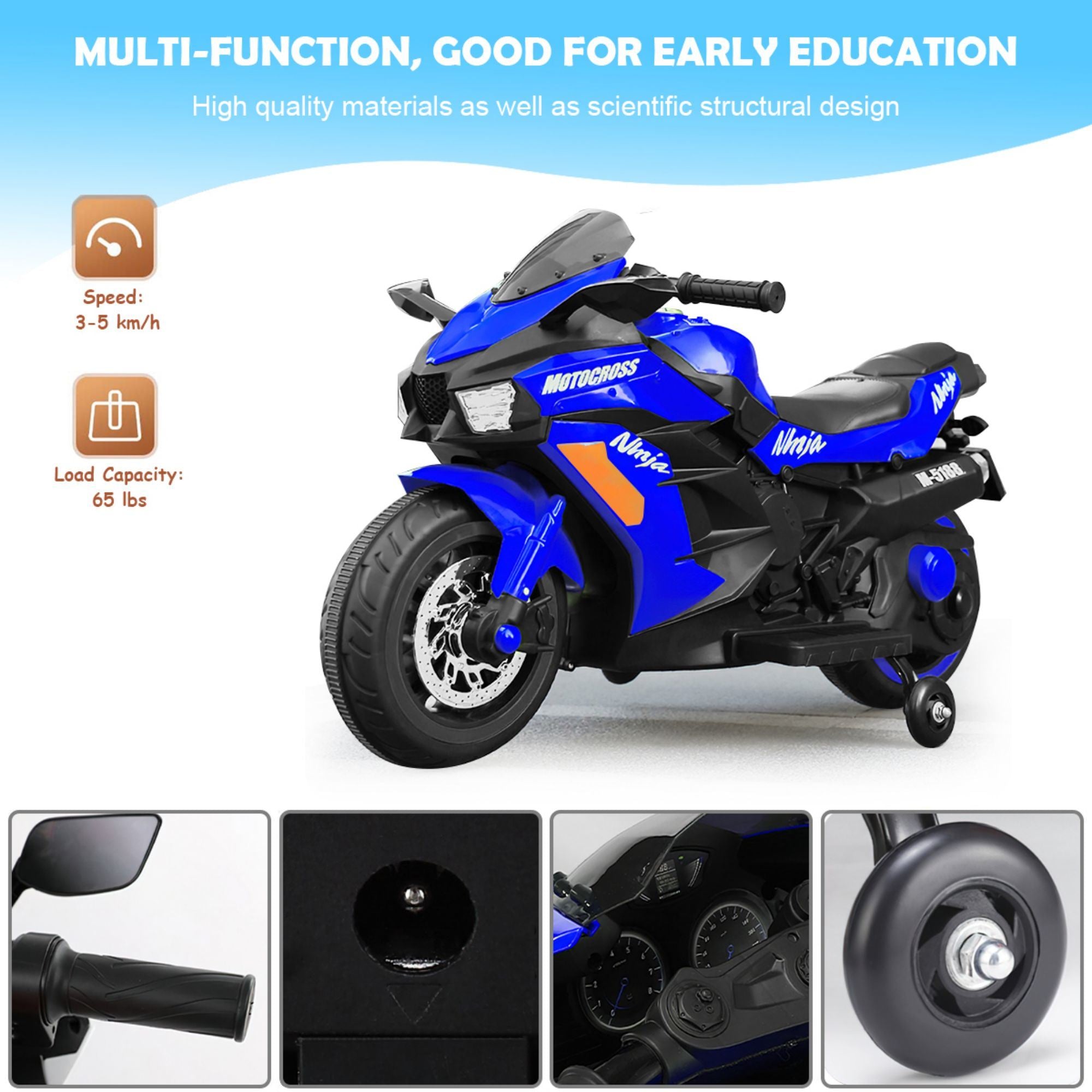 12V Kids Electric Motorcycle - Blue