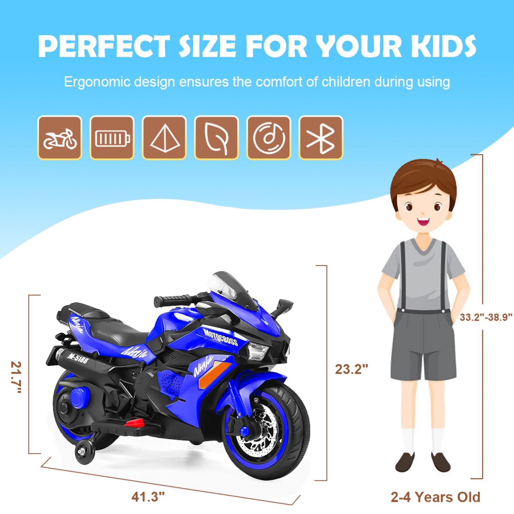12V Kids Electric Motorcycle - Blue