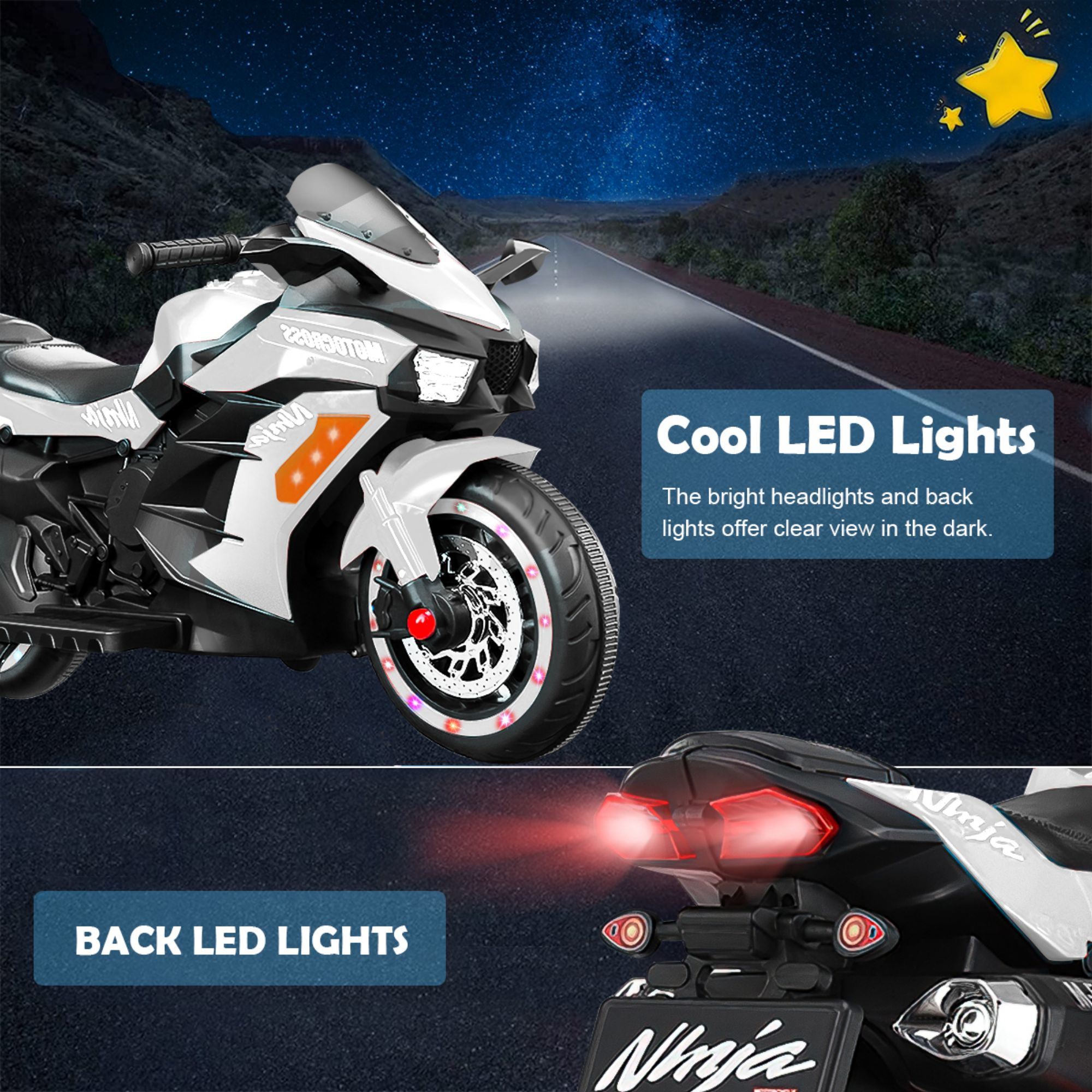 12V Kids Rechargeable Riding Electric Motorcycle - White