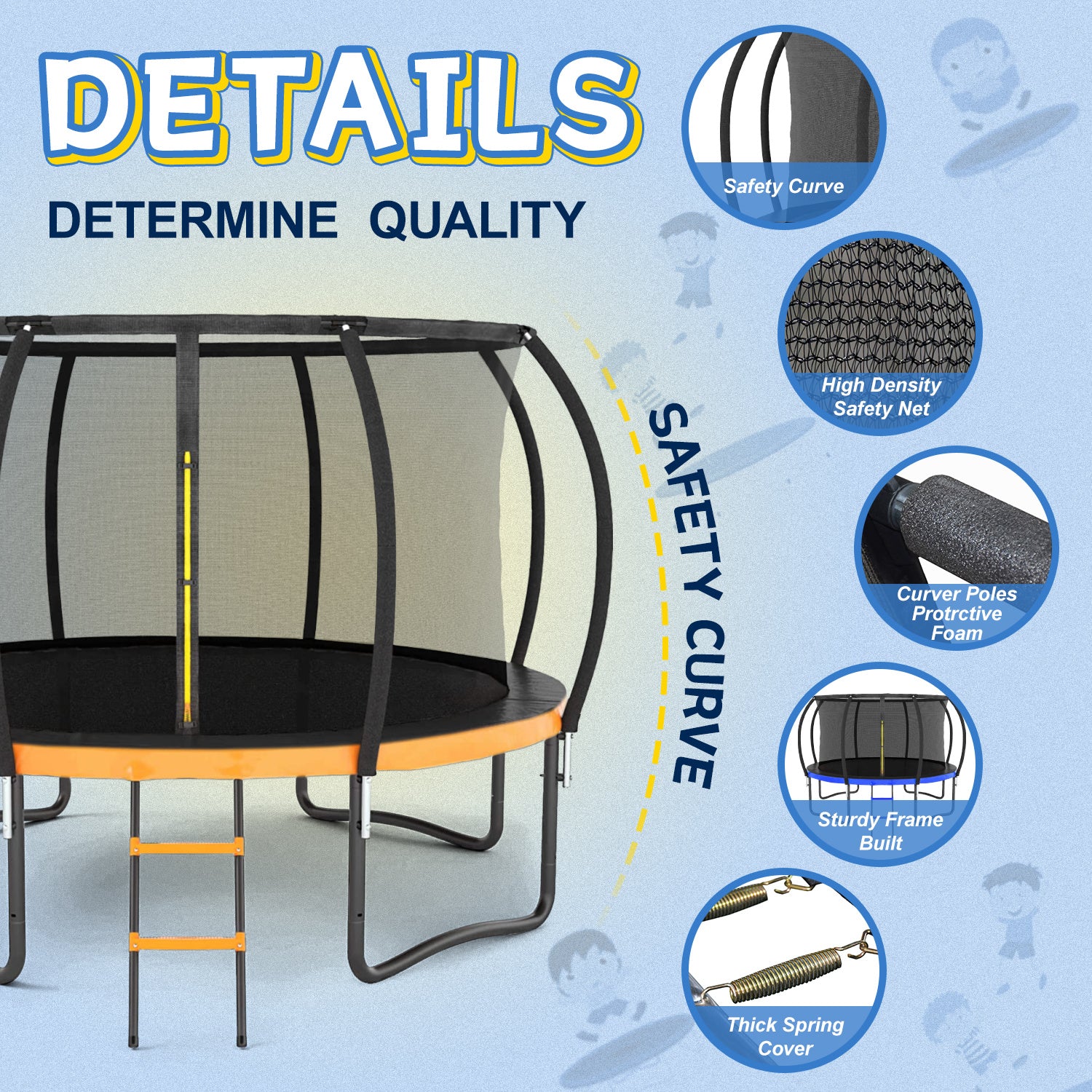 14FT Trampoline with Safety Enclosure (Black & Orange)