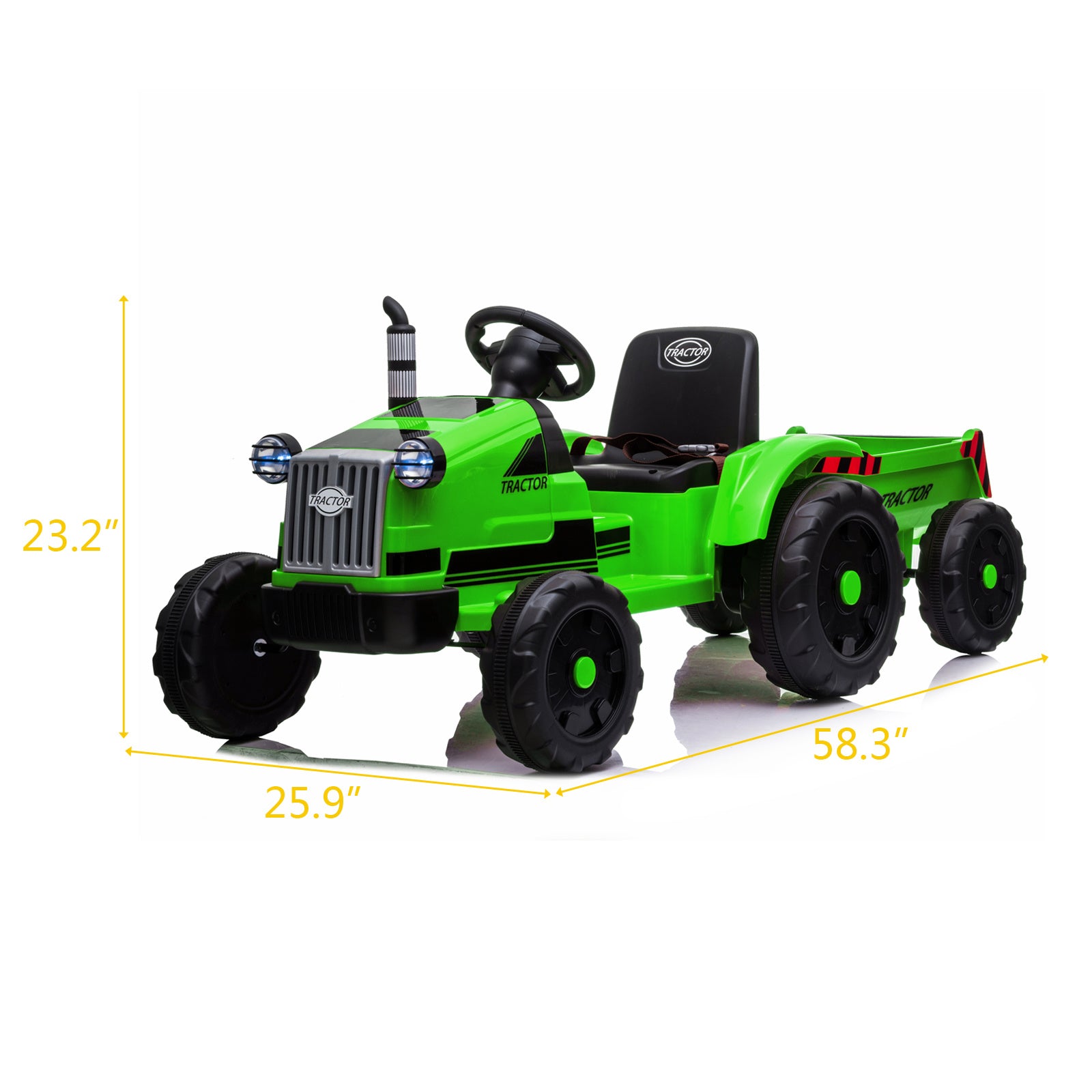 3-Gear-Shift Ground Loader Ride-On Toy Tractor with Trailer and LED Lights