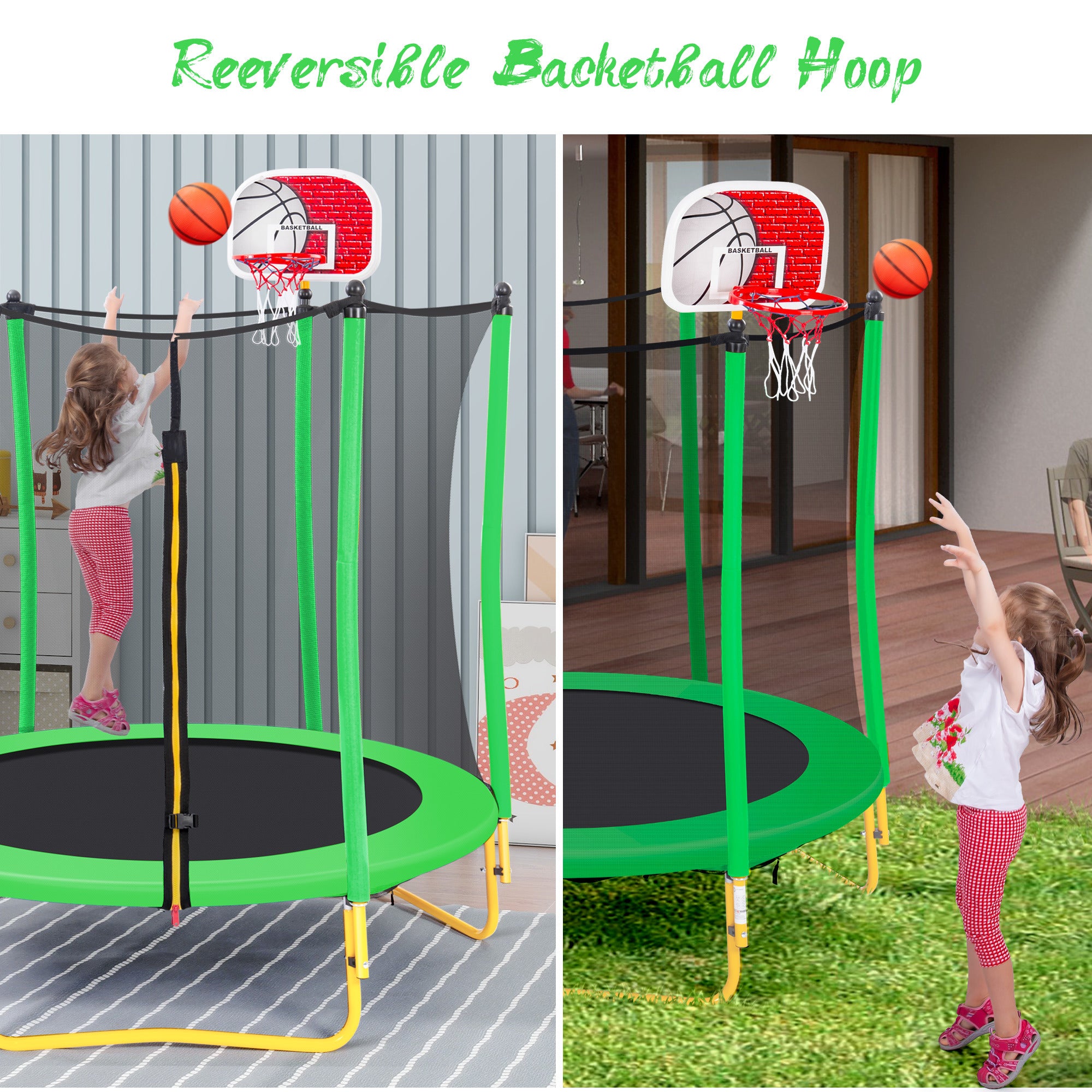 5.5FT Kids Trampoline with Basketball (Green)