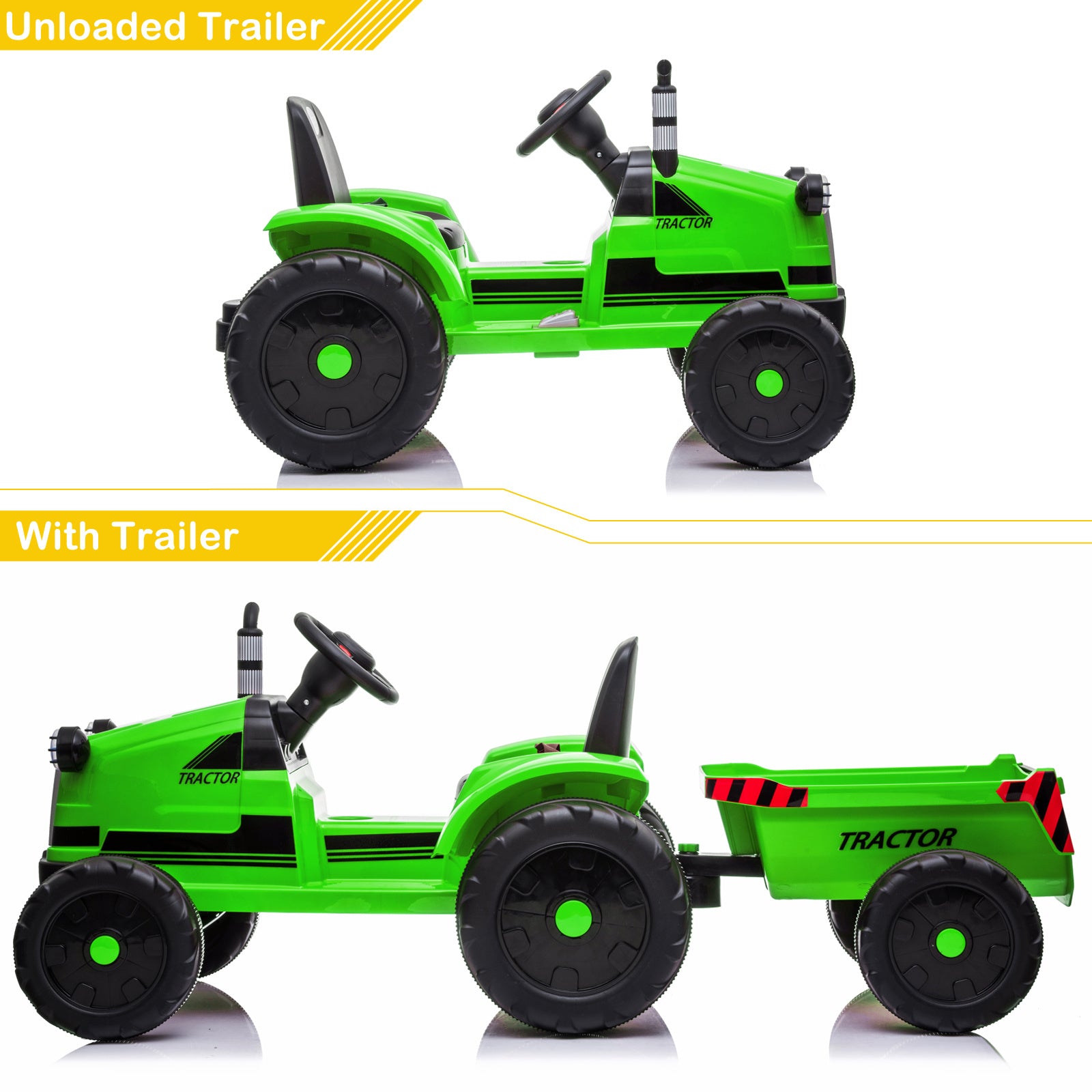 3-Gear-Shift Ground Loader Ride-On Toy Tractor with Trailer and LED Lights