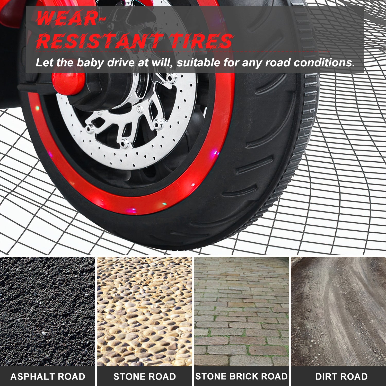 12V Kids Rechargeable Riding Electric Motorcycle - Red