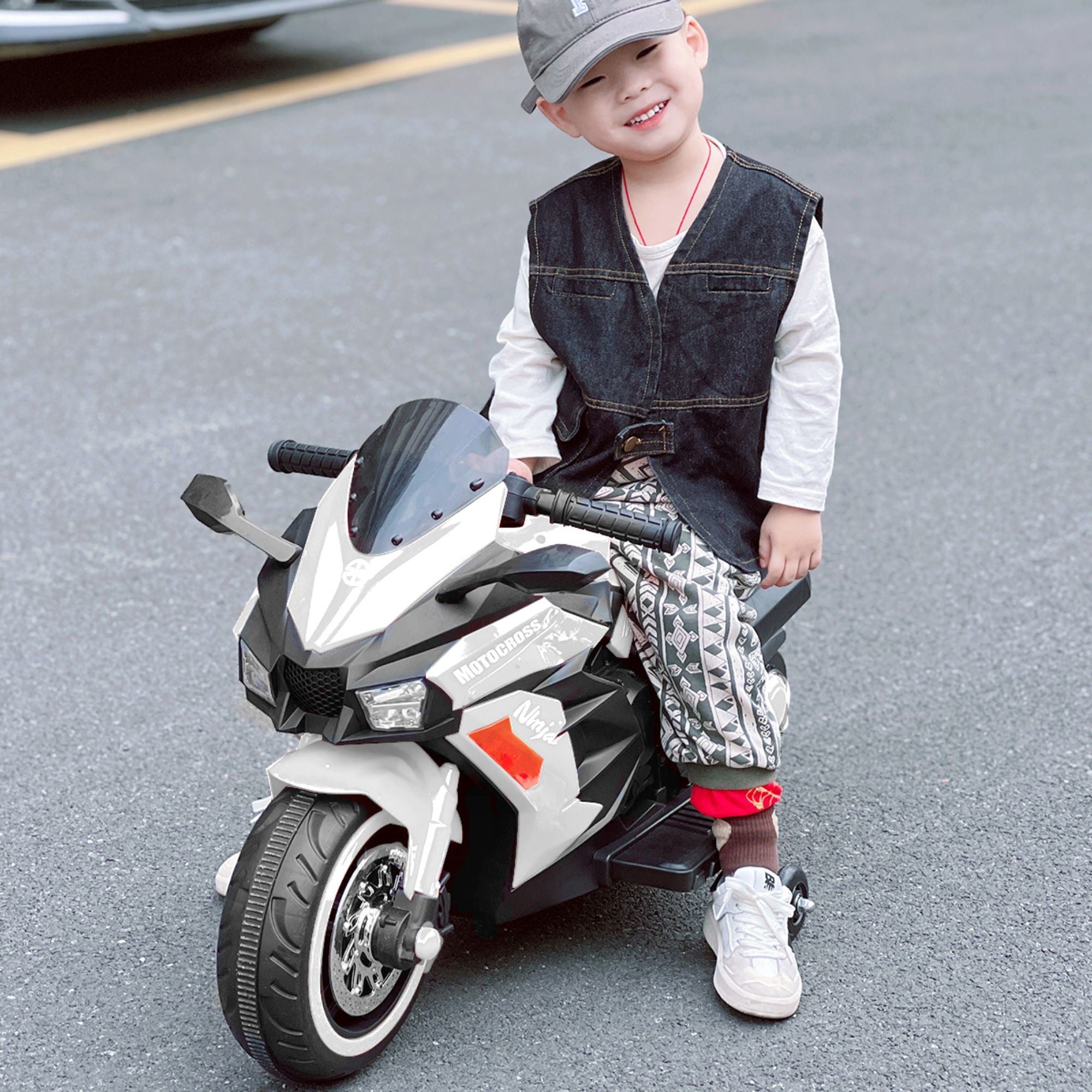 12V Kids Rechargeable Riding Electric Motorcycle - White