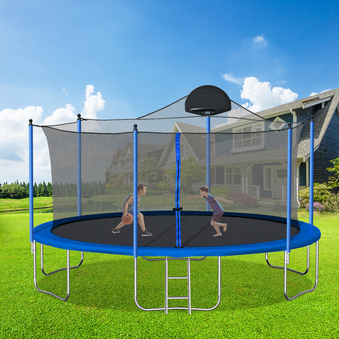 14FT Trampoline with Basketball Hoop