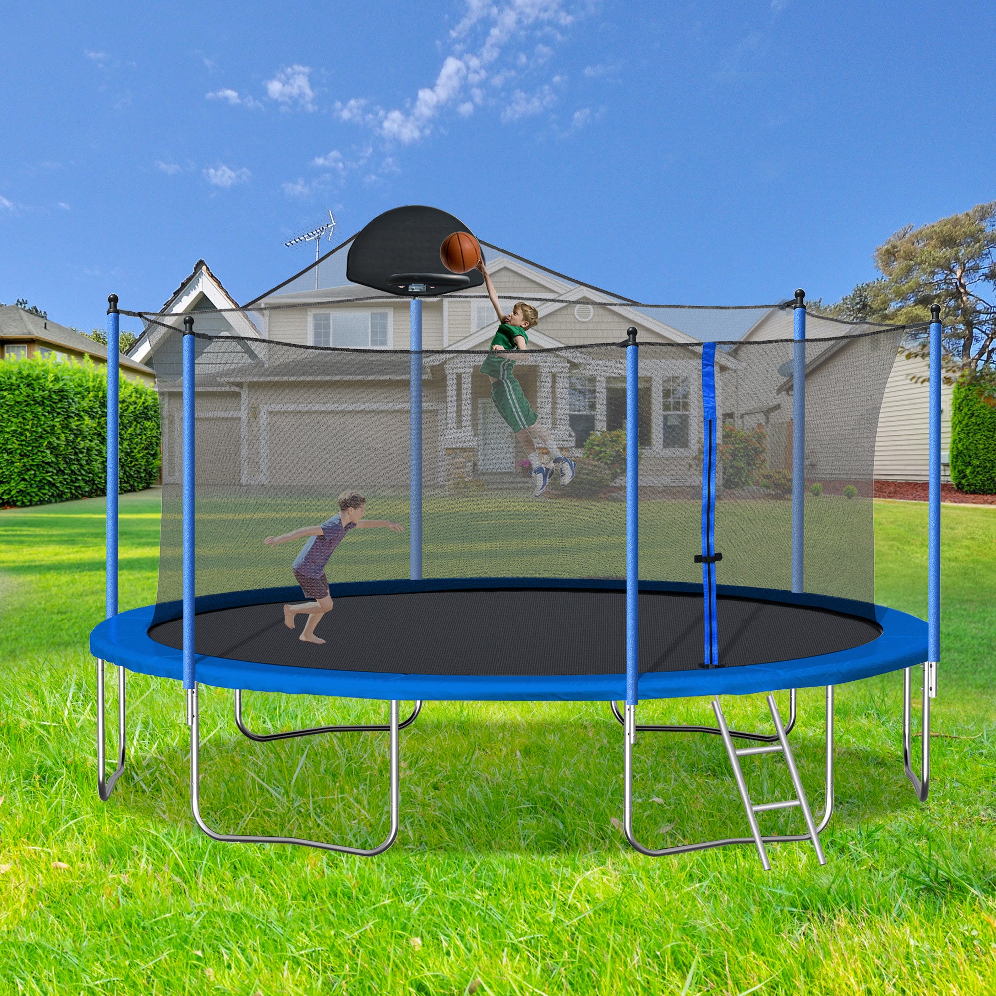 14FT Trampoline with Basketball Hoop
