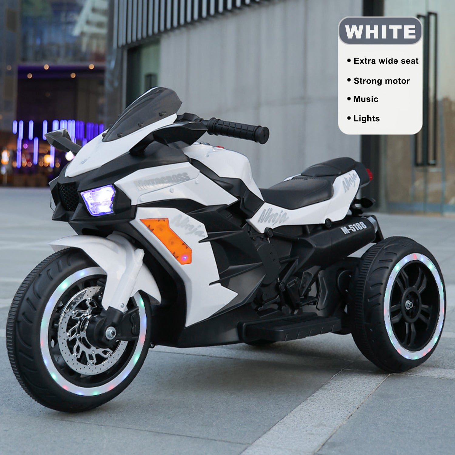 12V Kids Rechargeable Riding Electric Motorcycle - White