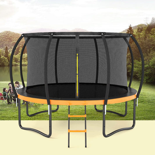 14FT Trampoline with Safety Enclosure (Black & Orange)