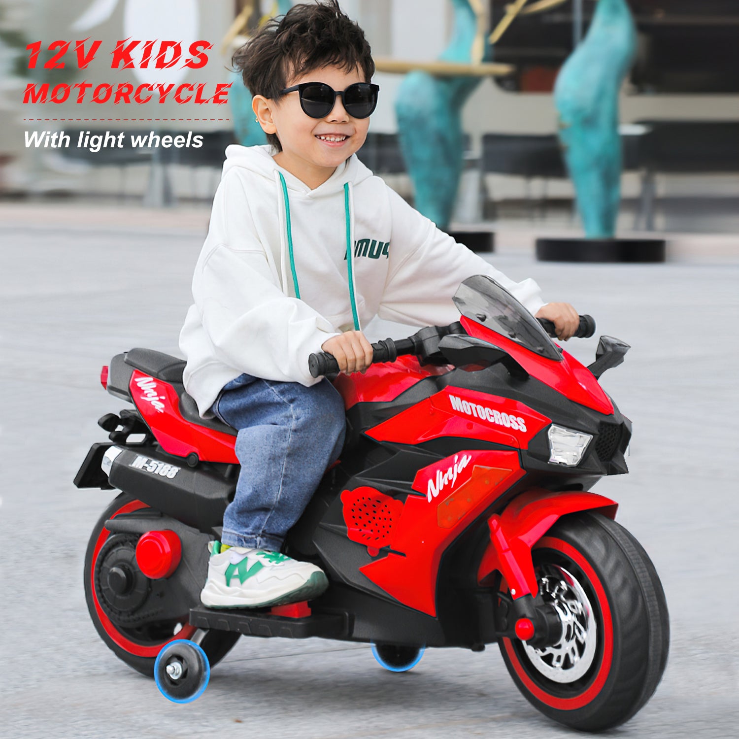 12V Kids Rechargeable Riding Electric Motorcycle - Red