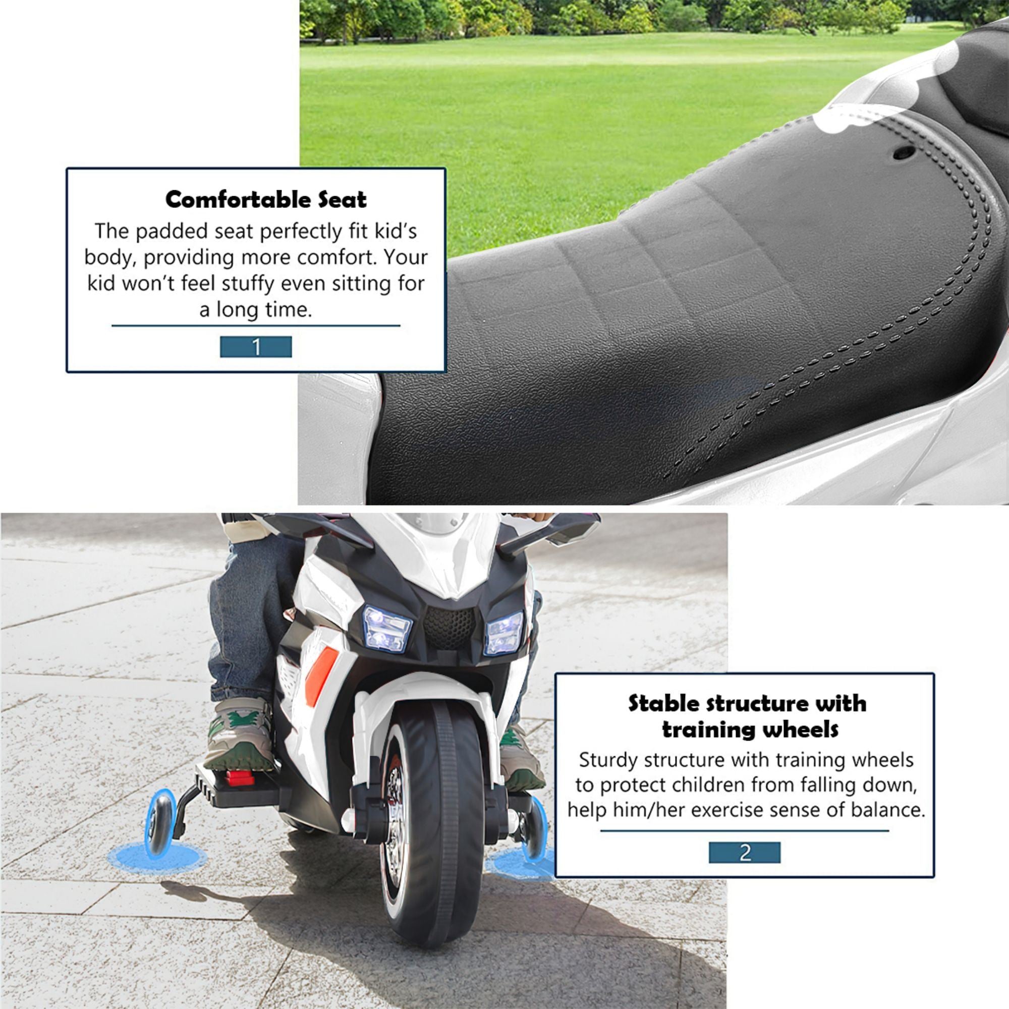 12V Kids Rechargeable Riding Electric Motorcycle - White