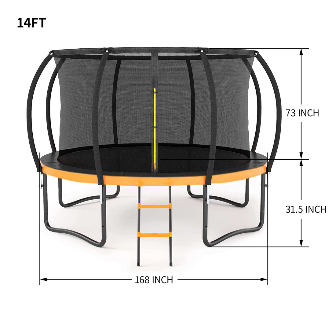 14FT Trampoline with Safety Enclosure (Black & Orange)