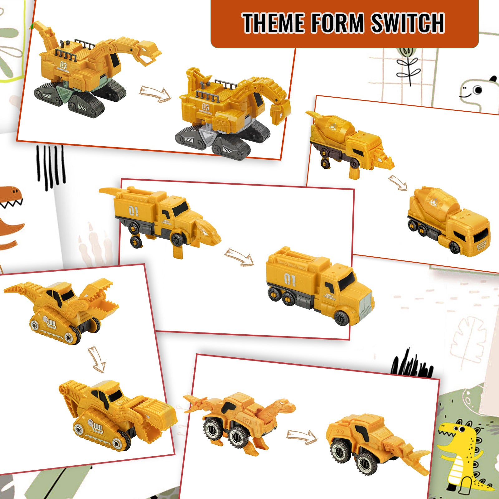 5-in-1 Dinosaur Transforming Robot Toy Set