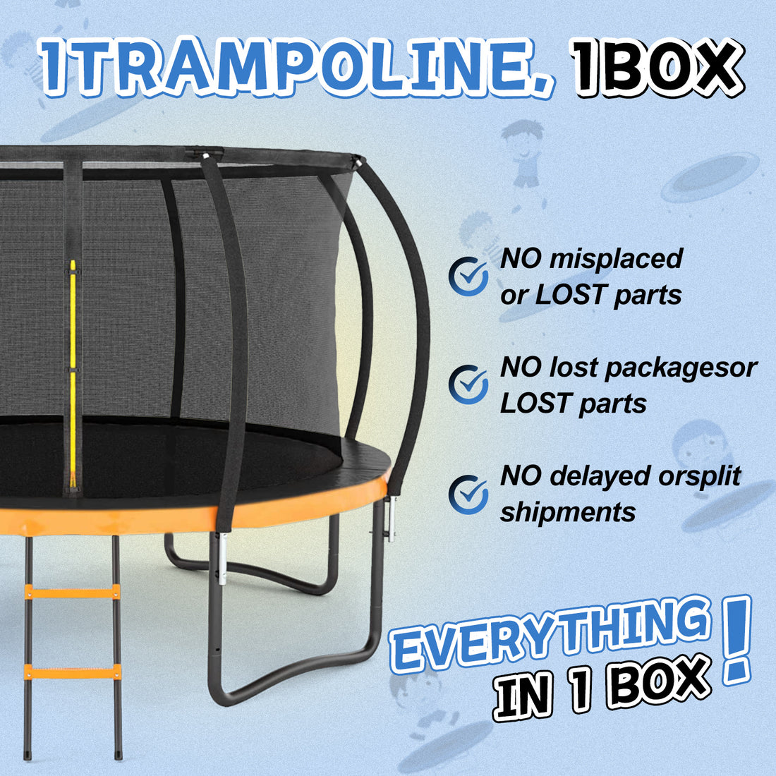 14FT Trampoline with Safety Enclosure (Black & Orange)