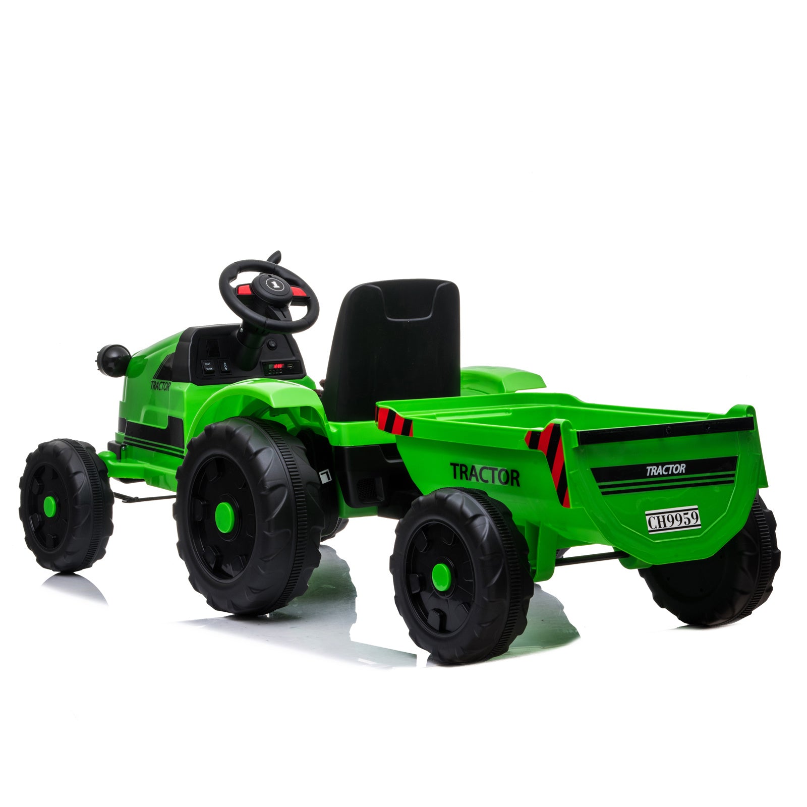 3-Gear-Shift Ground Loader Ride-On Toy Tractor with Trailer and LED Lights