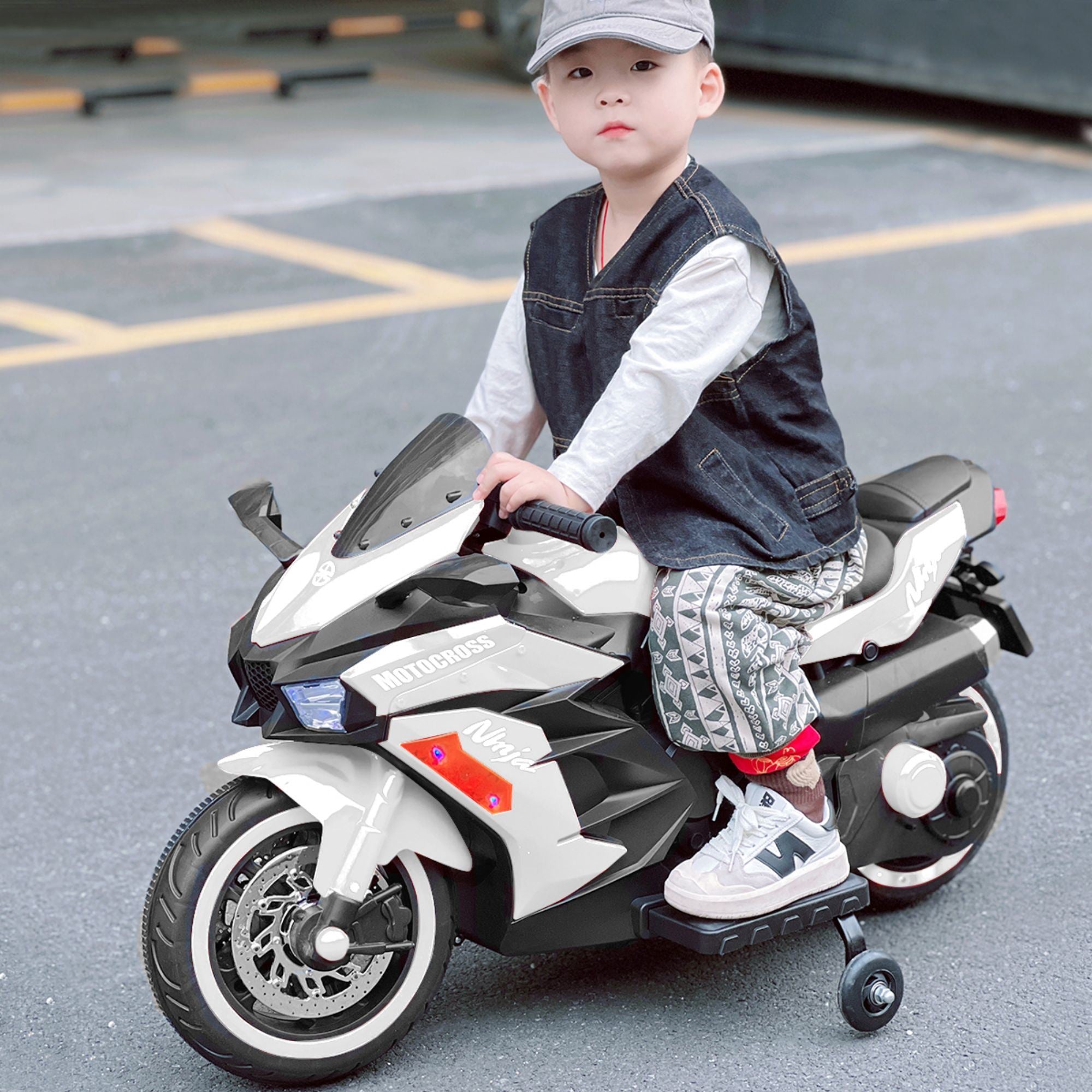 12V Kids Rechargeable Riding Electric Motorcycle - White