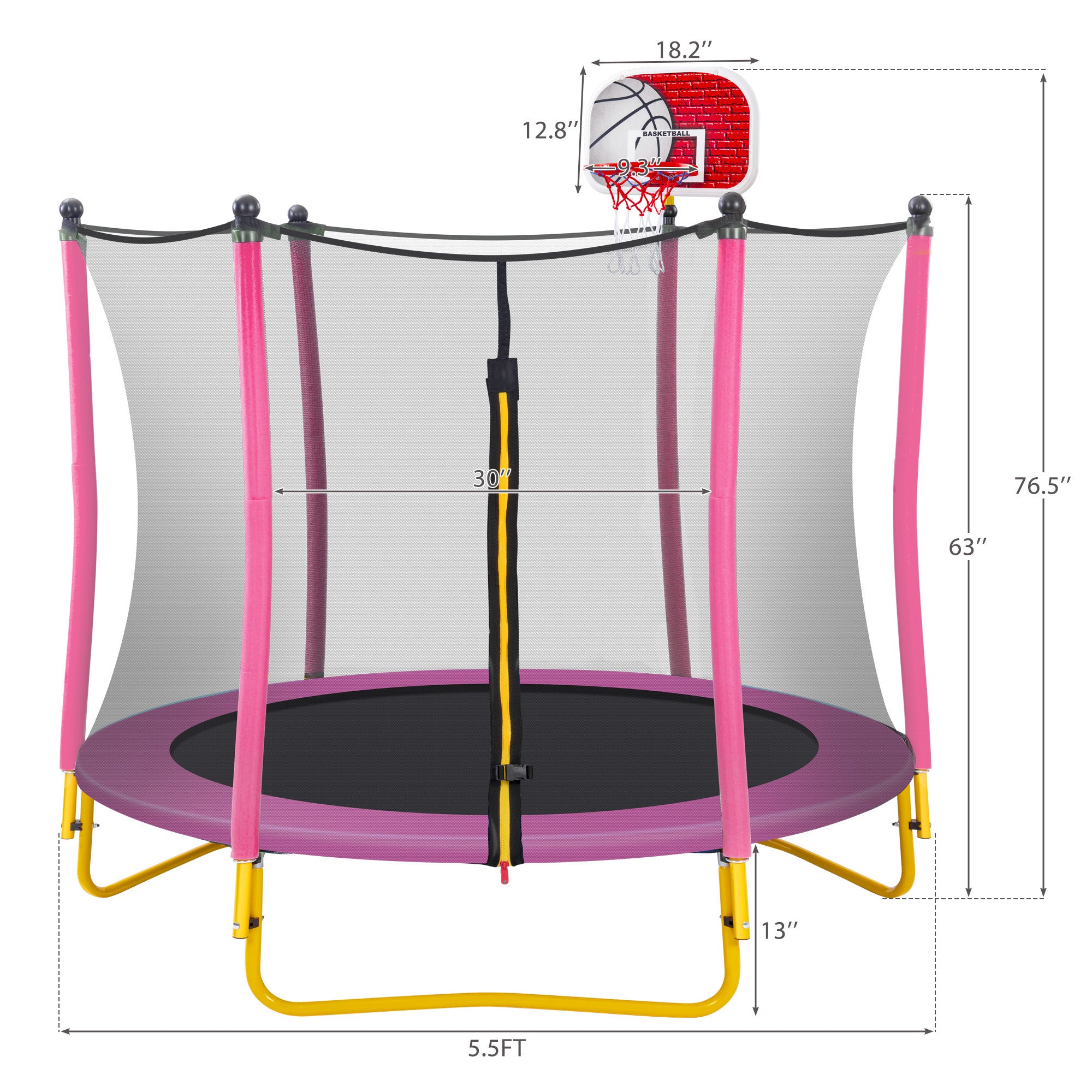 5.5FT Kids Trampoline with Basketball (Pink)