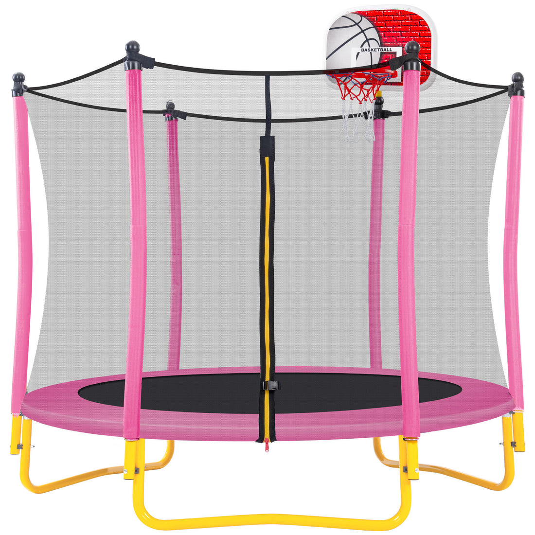 5.5FT Kids Trampoline with Basketball (Pink)