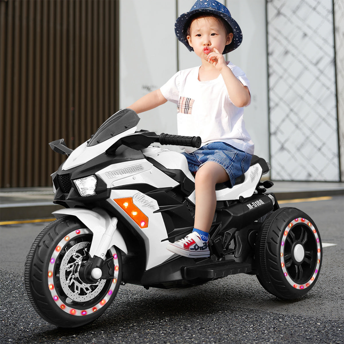 12V Kids Rechargeable Riding Electric Motorcycle - White