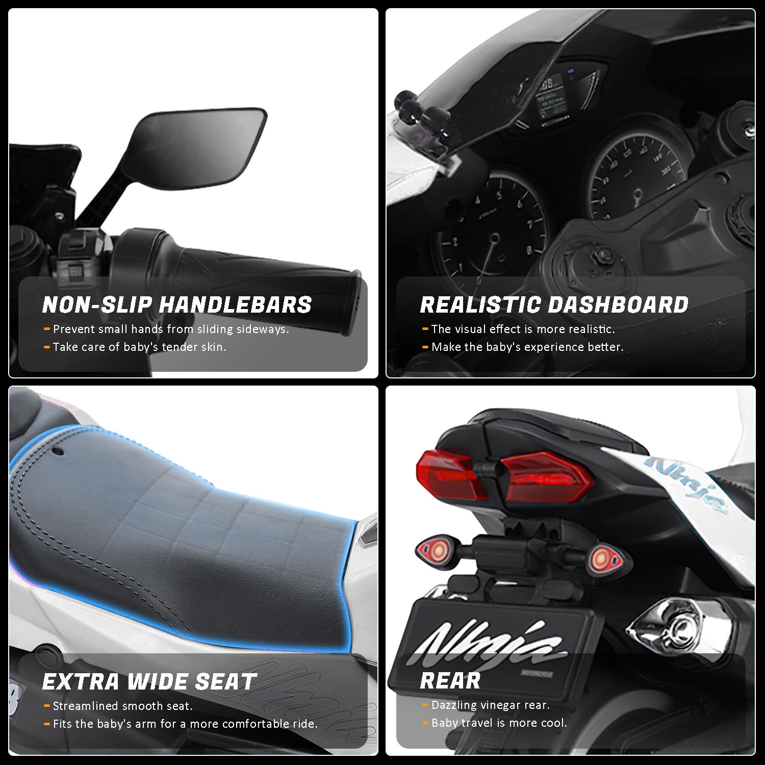 12V Kids Rechargeable Riding Electric Motorcycle - White