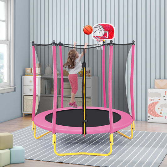 5.5FT Kids Trampoline with Basketball (Pink)
