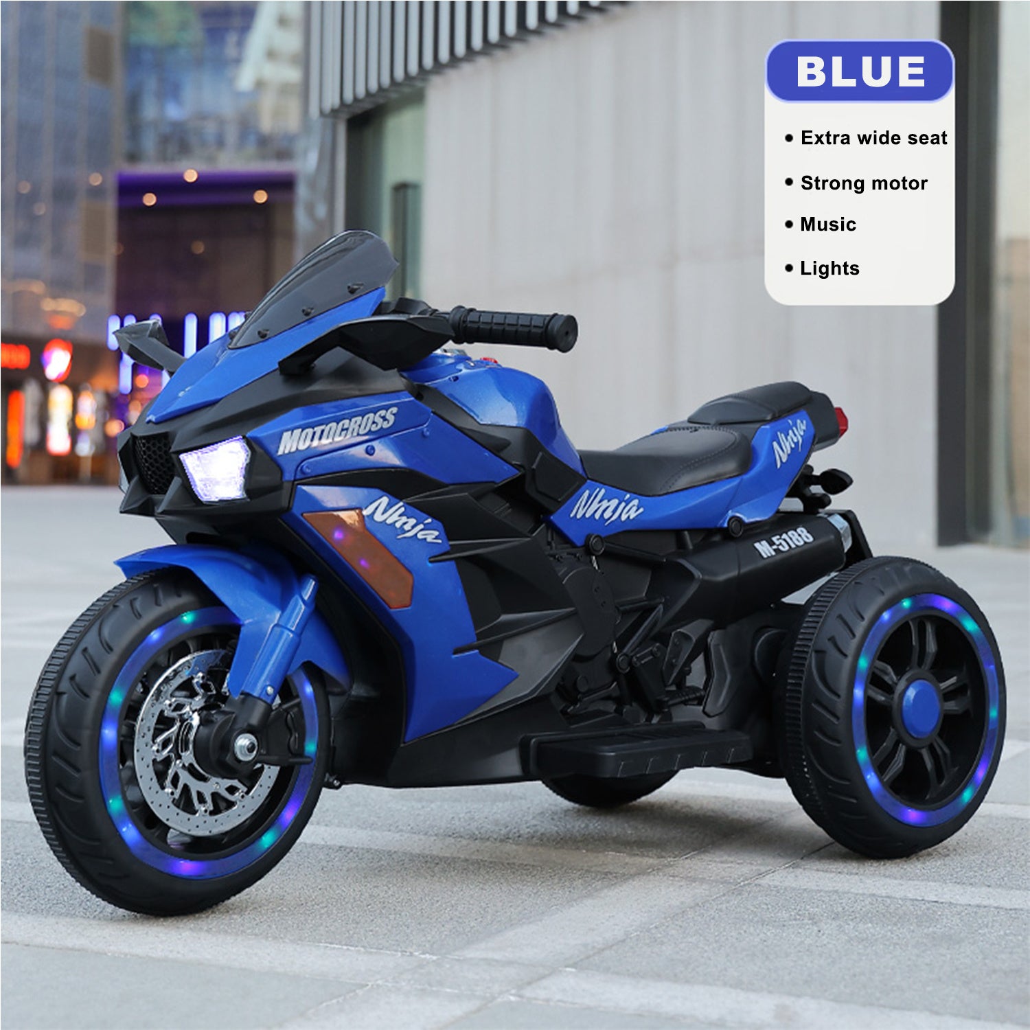 12V 3-Wheel Kids Rechargeable Electric Motorcycle - Blue