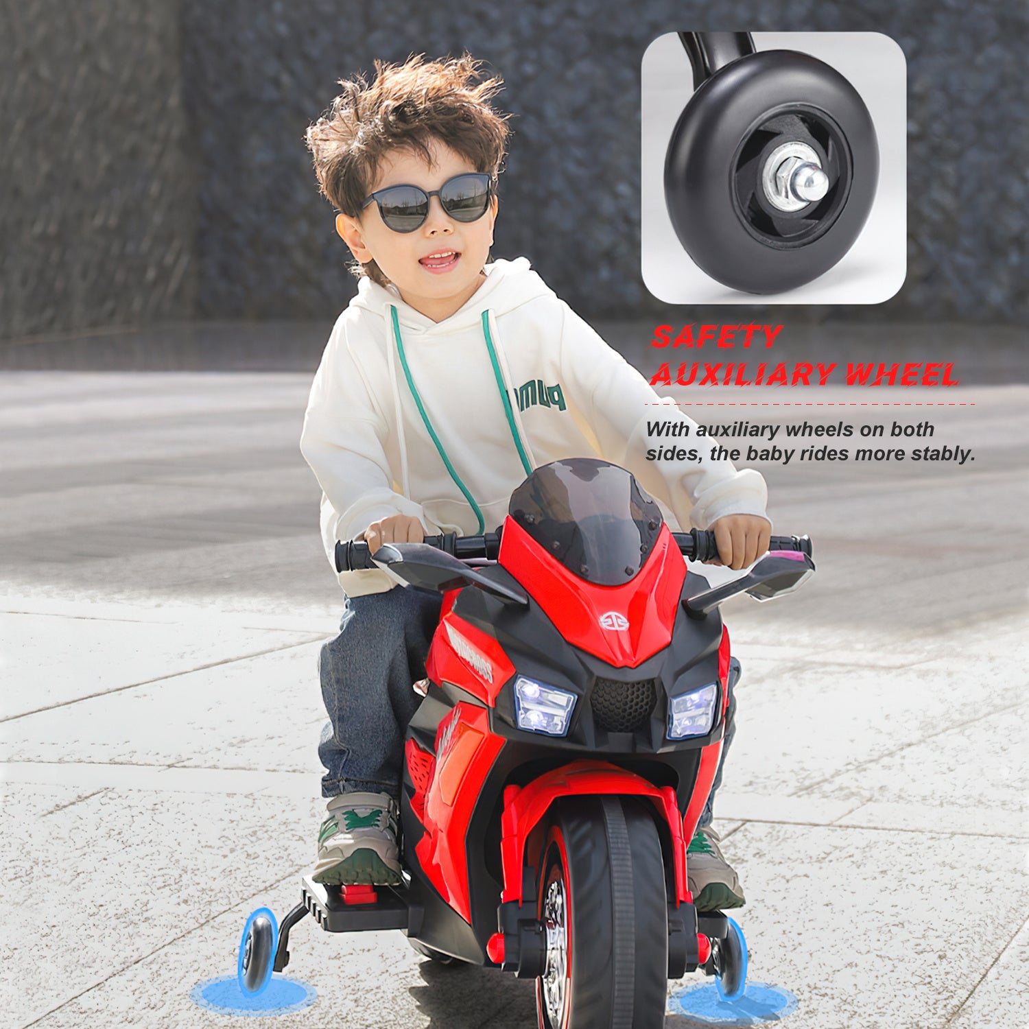 12V Kids Rechargeable Riding Electric Motorcycle - Red