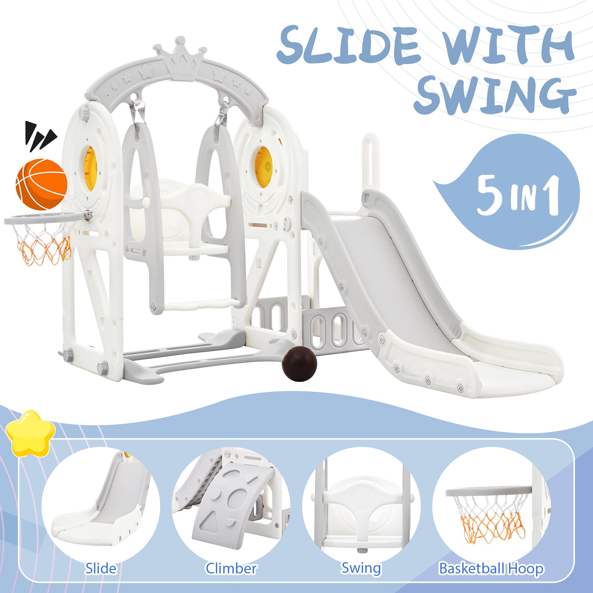 5-in-1 Toddler Playground: Slide, Swing