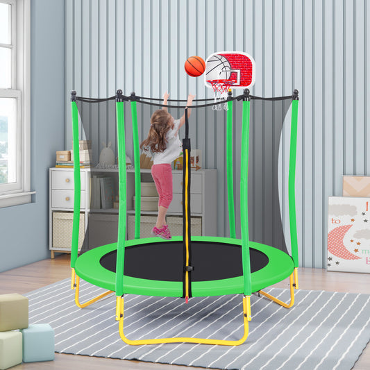 5.5FT Kids Trampoline with Basketball (Green)