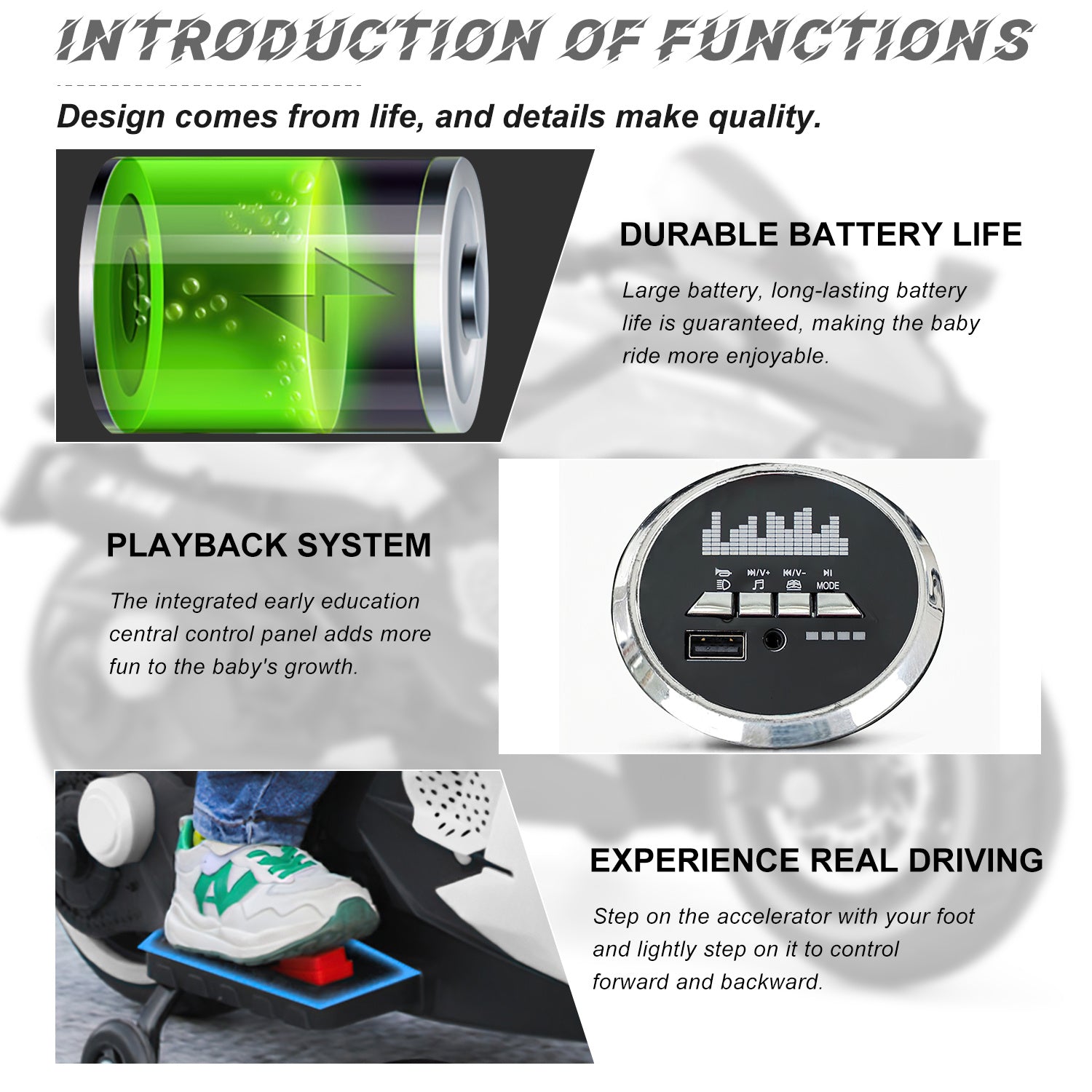 12V Kids Rechargeable Riding Electric Motorcycle - White