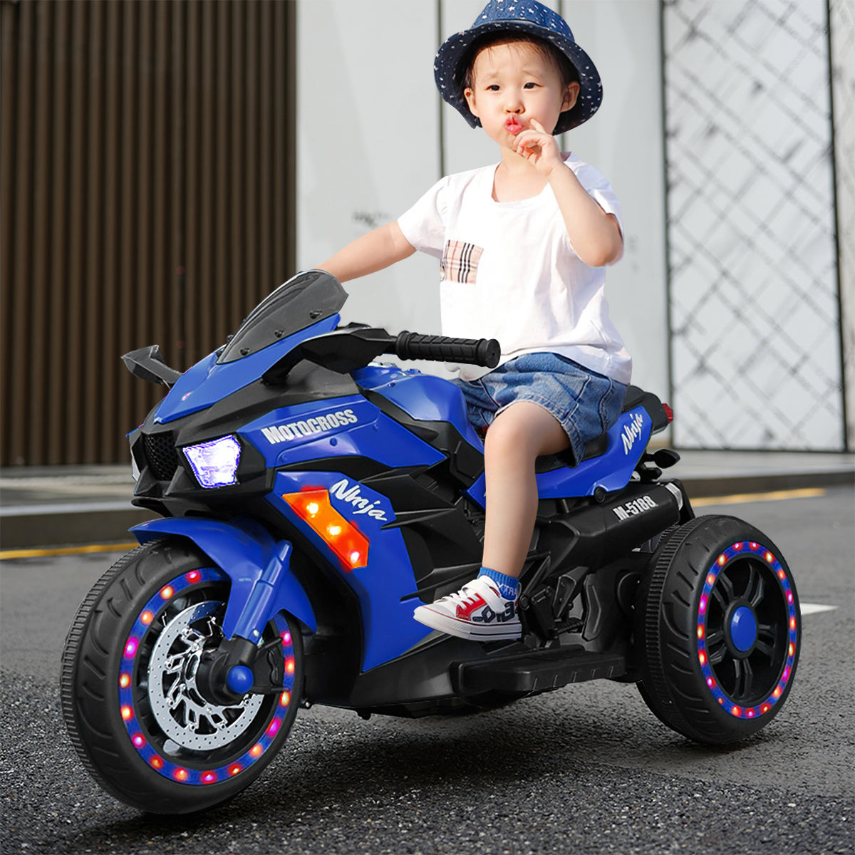 12V 3-Wheel Kids Rechargeable Electric Motorcycle - Blue