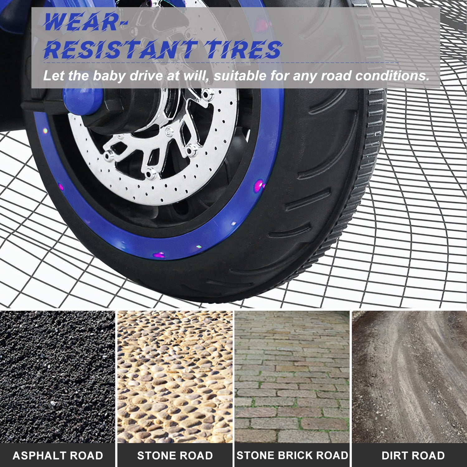 12V 3-Wheel Kids Rechargeable Electric Motorcycle - Blue