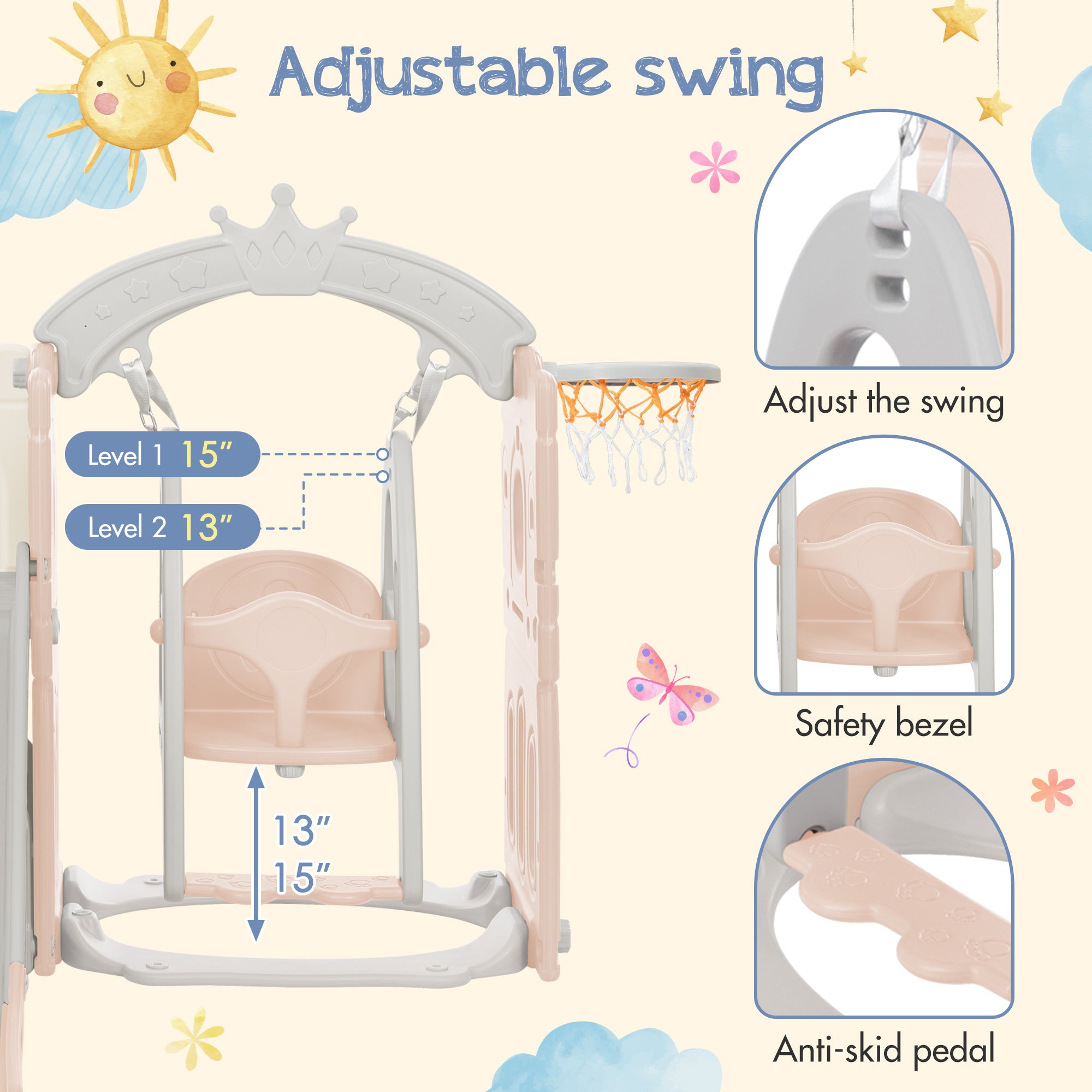 5-in-1 Toddler Slide and Swing Set