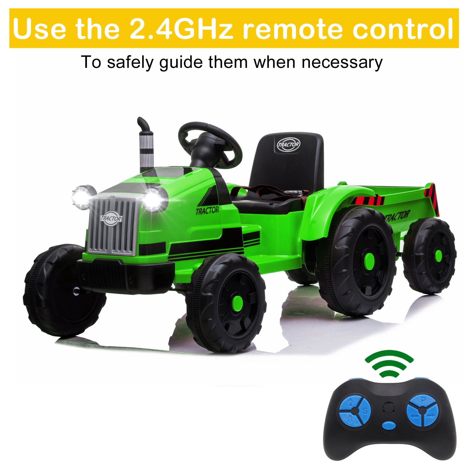 3-Gear-Shift Ground Loader Ride-On Toy Tractor with Trailer and LED Lights