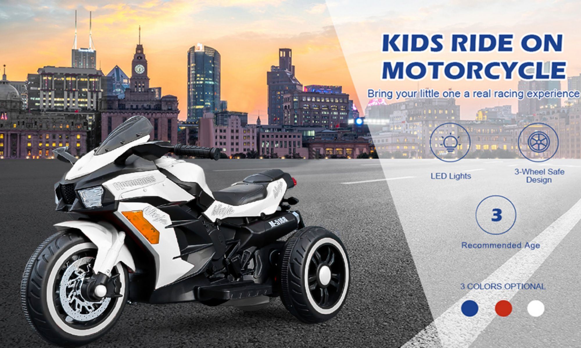 12V Kids Rechargeable Riding Electric Motorcycle - White
