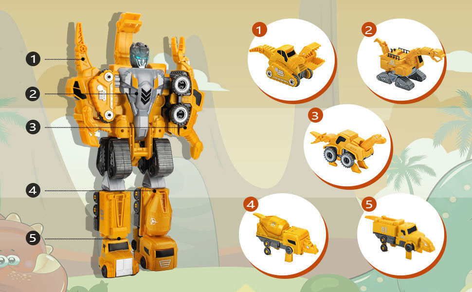5-in-1 Dinosaur Transforming Robot Toy Set